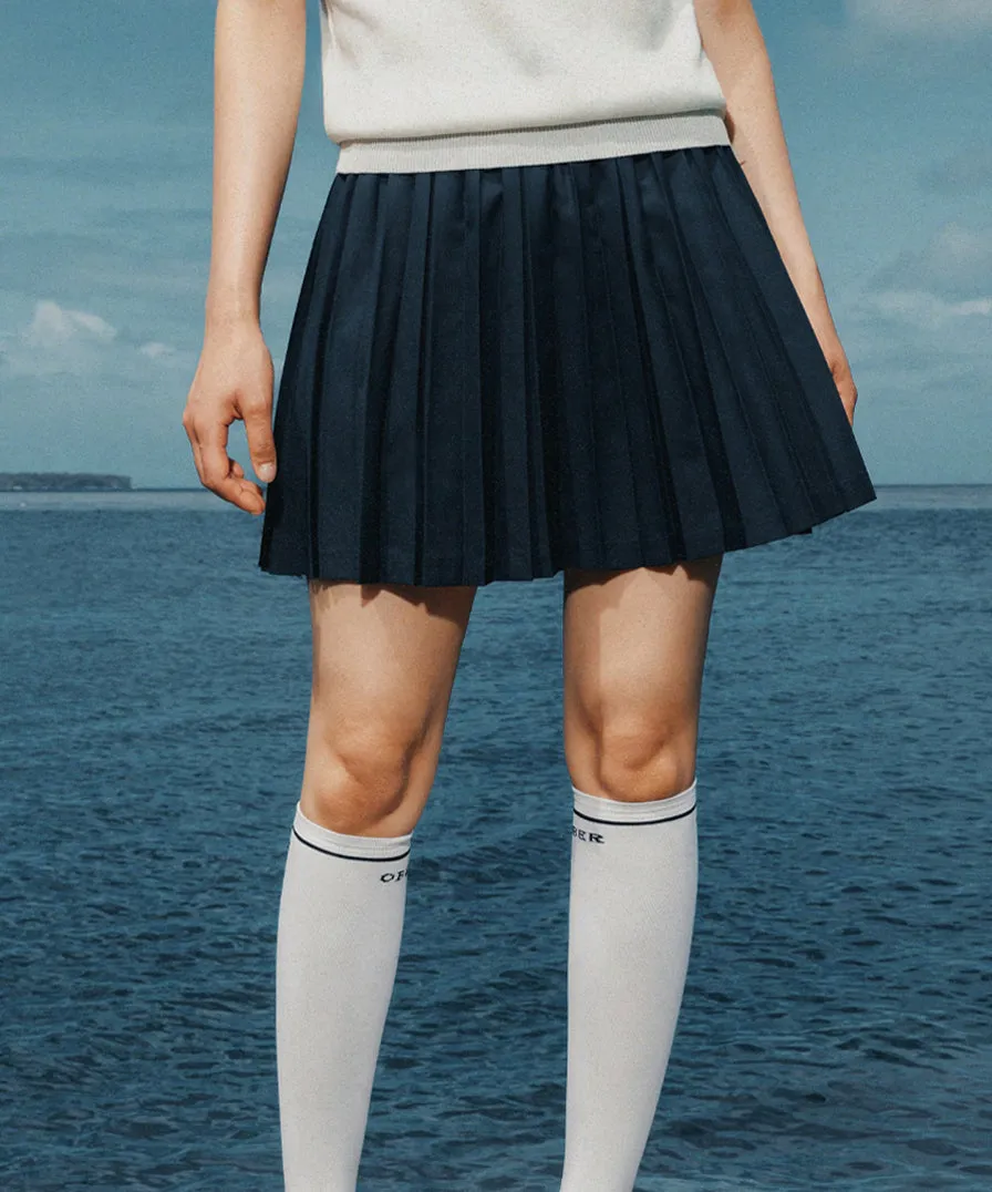 OBER Golf Banding Pleated Skirt - Navy