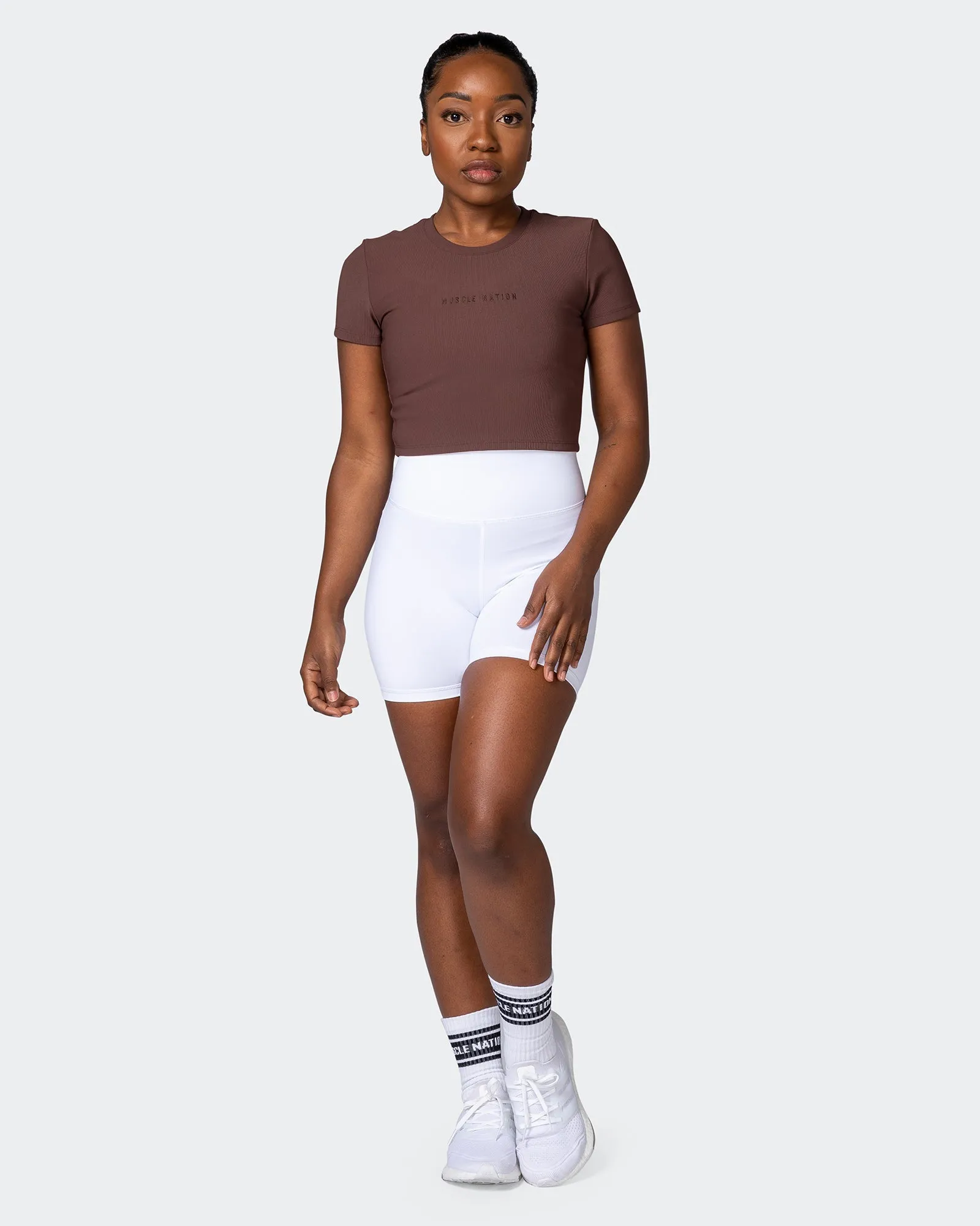 Off Duty Rib Cropped Tee - Coffee