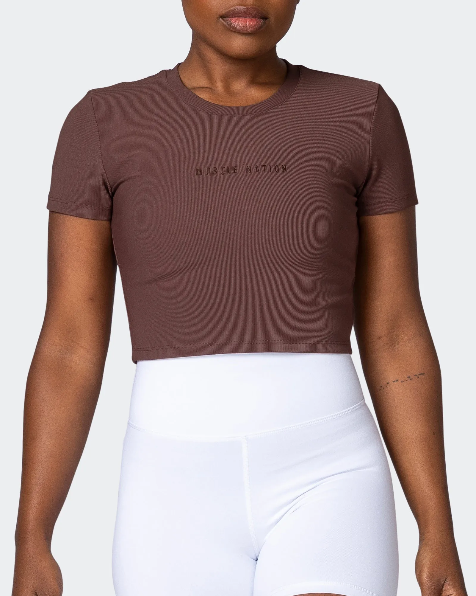 Off Duty Rib Cropped Tee - Coffee