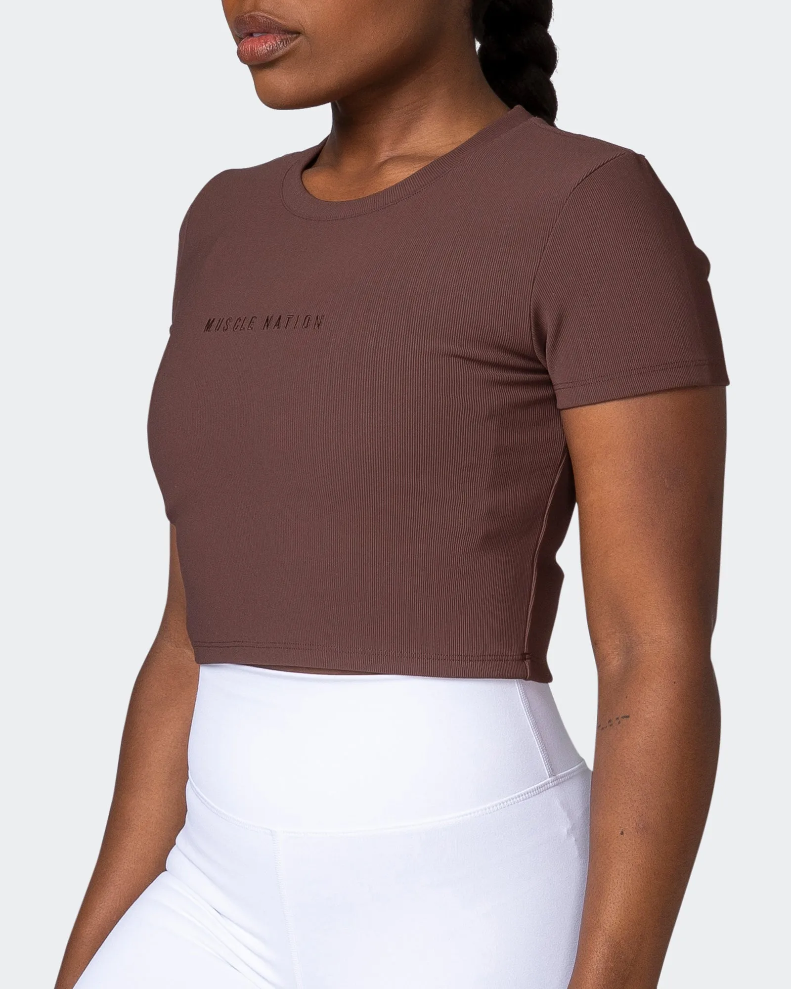 Off Duty Rib Cropped Tee - Coffee
