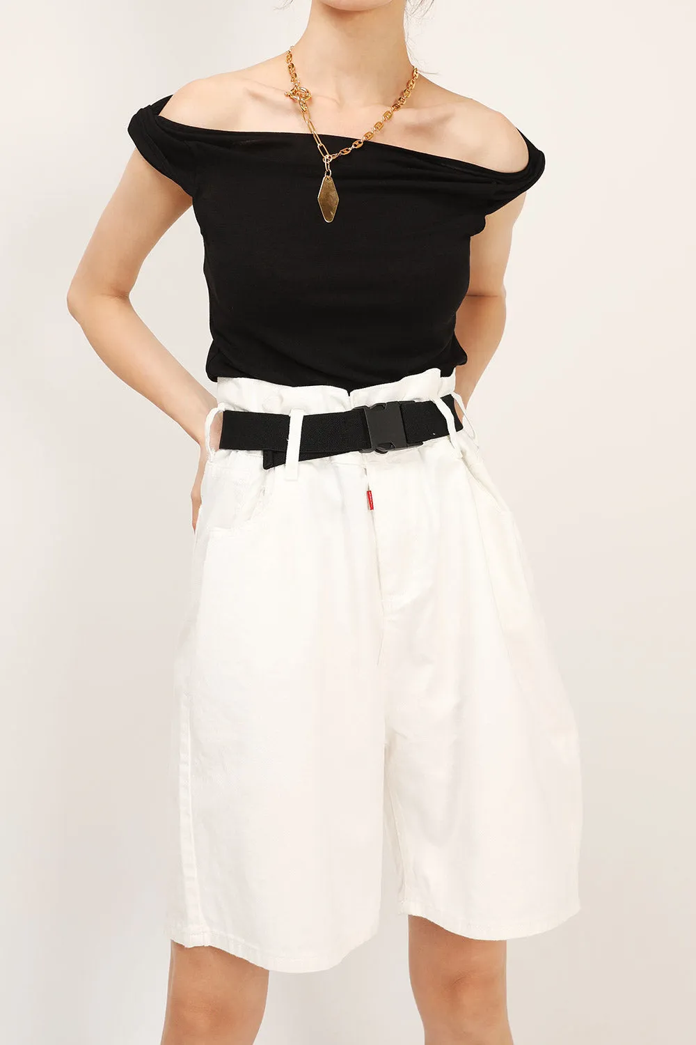 Olive Paperbag Waist Belted Shorts