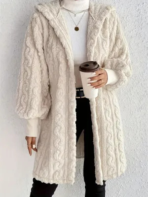 Open Front Fuzzy Hooded Jacket