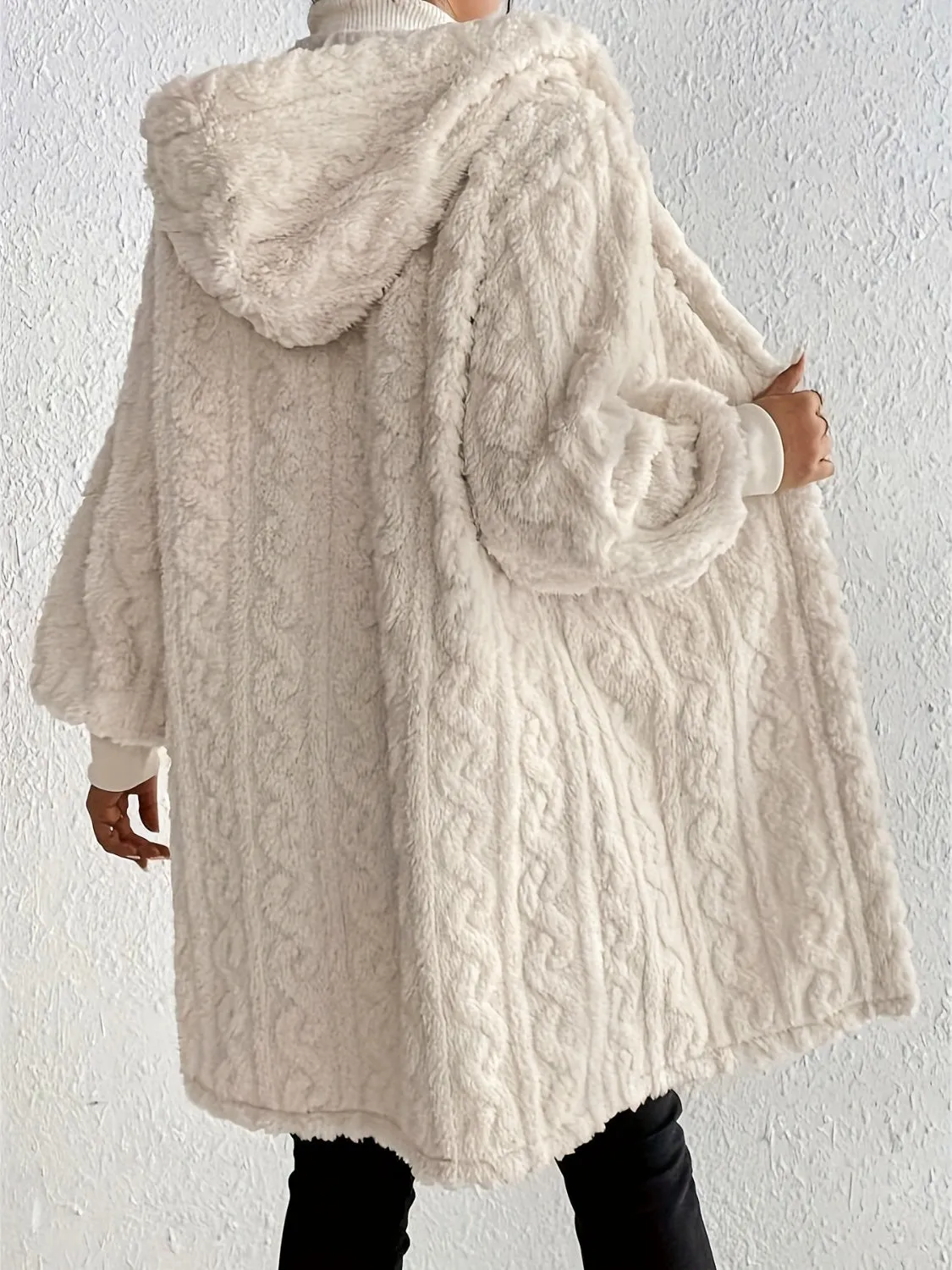 Open Front Fuzzy Hooded Jacket