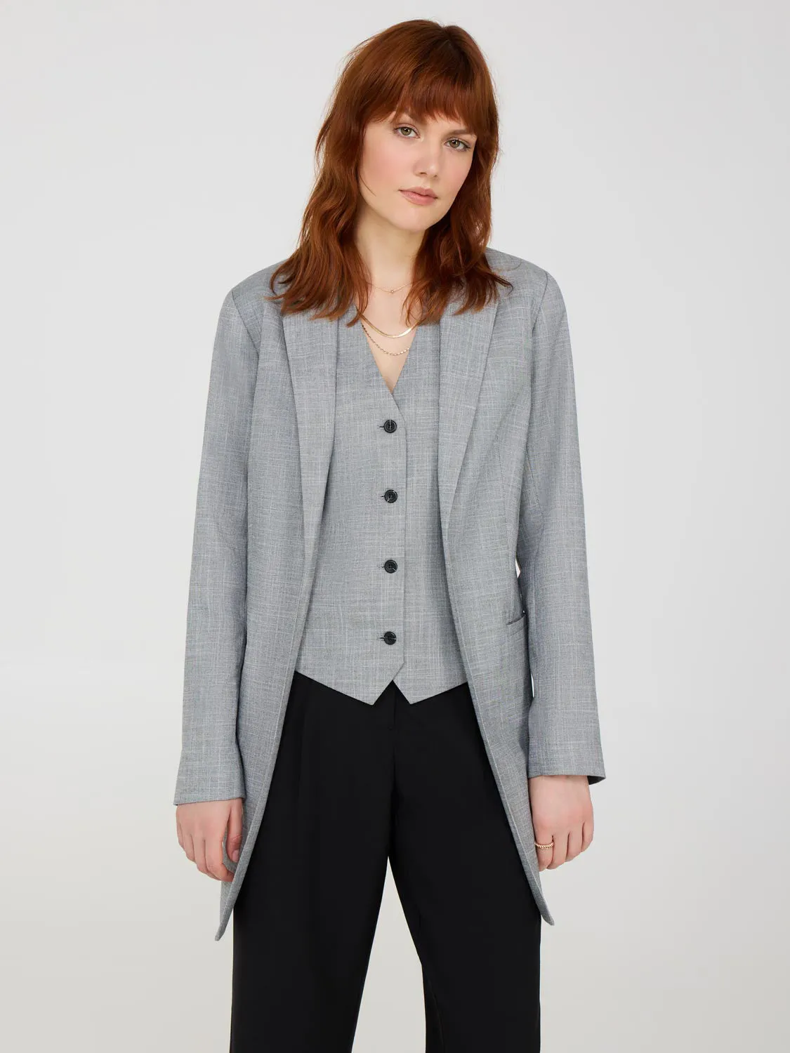 Open-Front Long Blazer