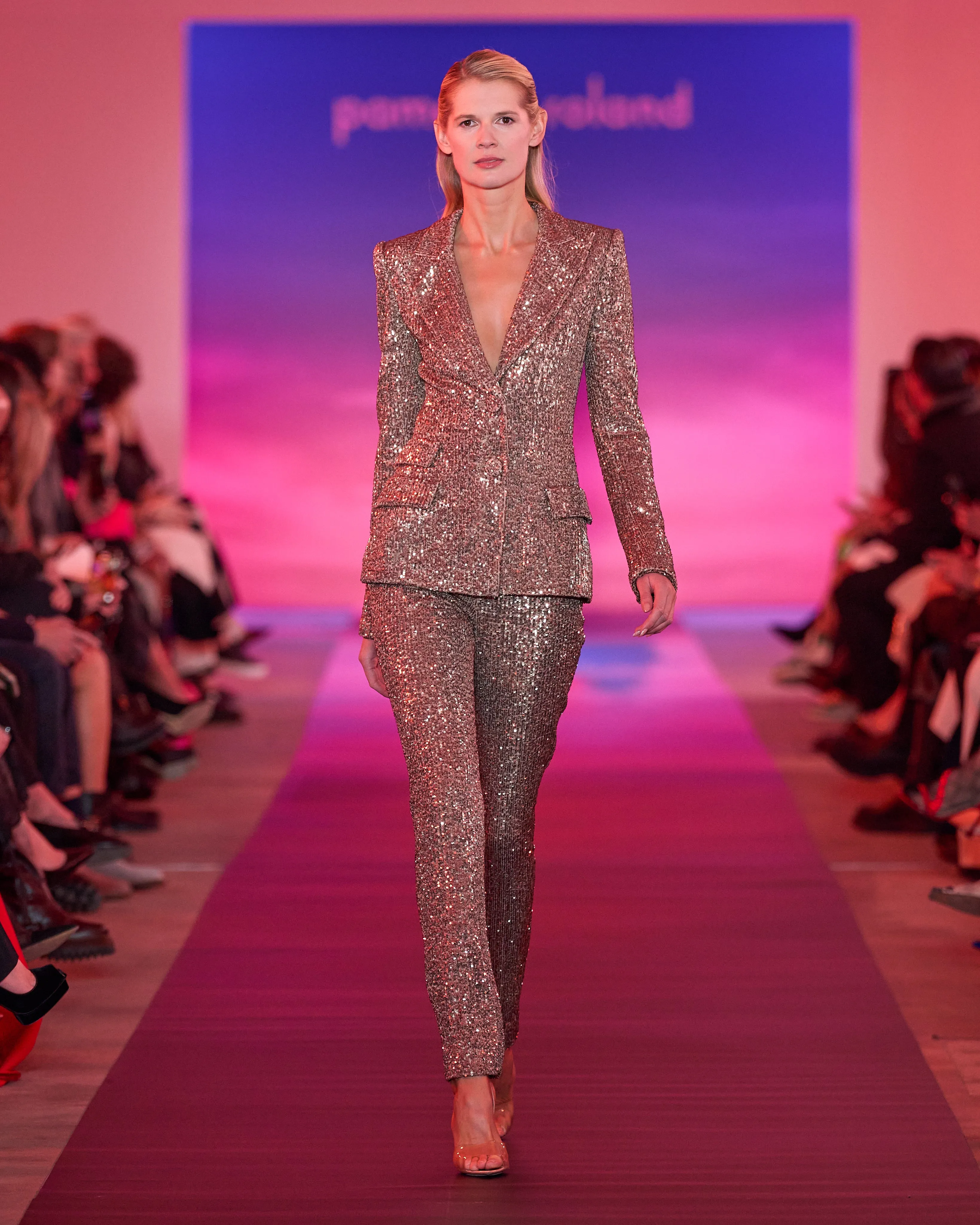 Pamella Roland Stretch Sequin Pant in Light Bronze