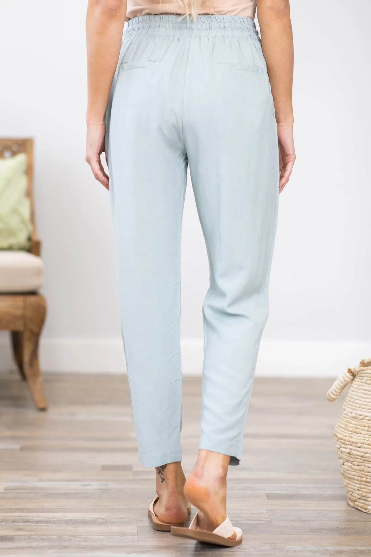 Pastel Blue Elastic Waist Tapered Leg Pant