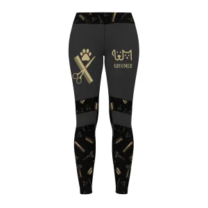 Pet Groomer Grooming Leggings Gift For Women Black & Yellow