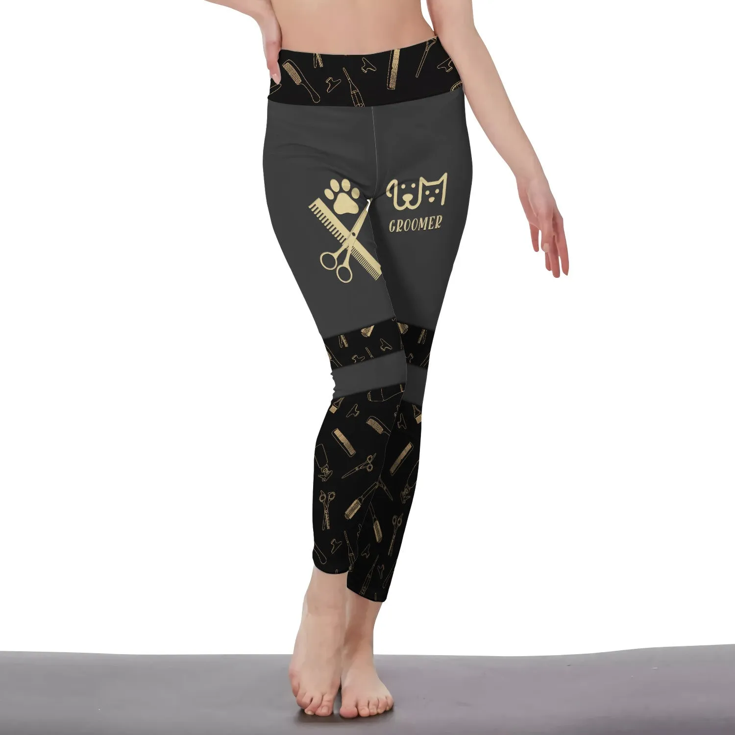 Pet Groomer Grooming Leggings Gift For Women Black & Yellow