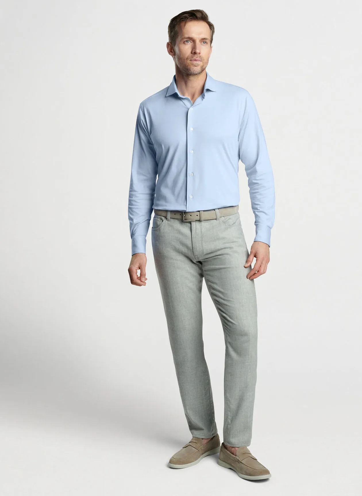 Peter Millar Mens Tailored Fit Magnus Excursionist Flex Sport Shirt - BLUE FROST