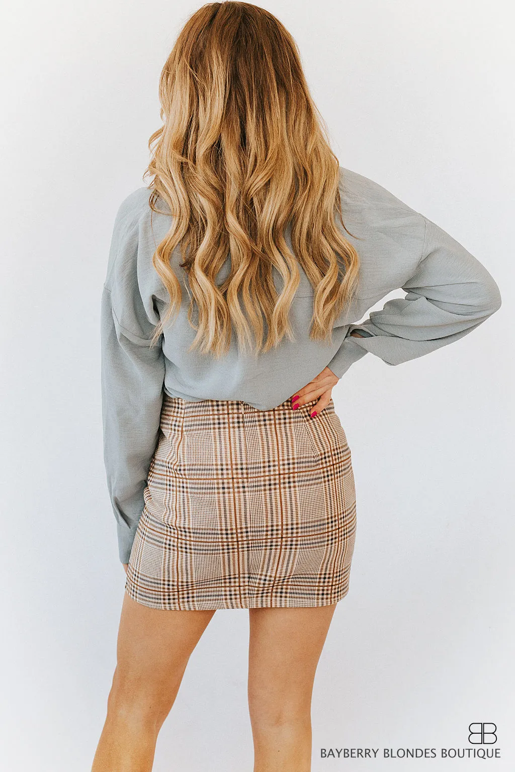 Plaid Mini Skirt-Grey and Tan W/Silver Zippers