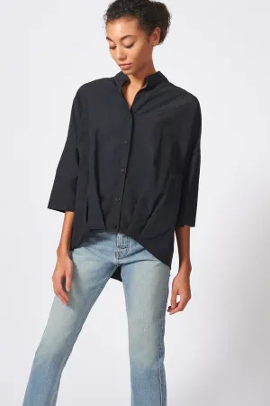 Pleat Hem Kimono - Black Cotton Nylon