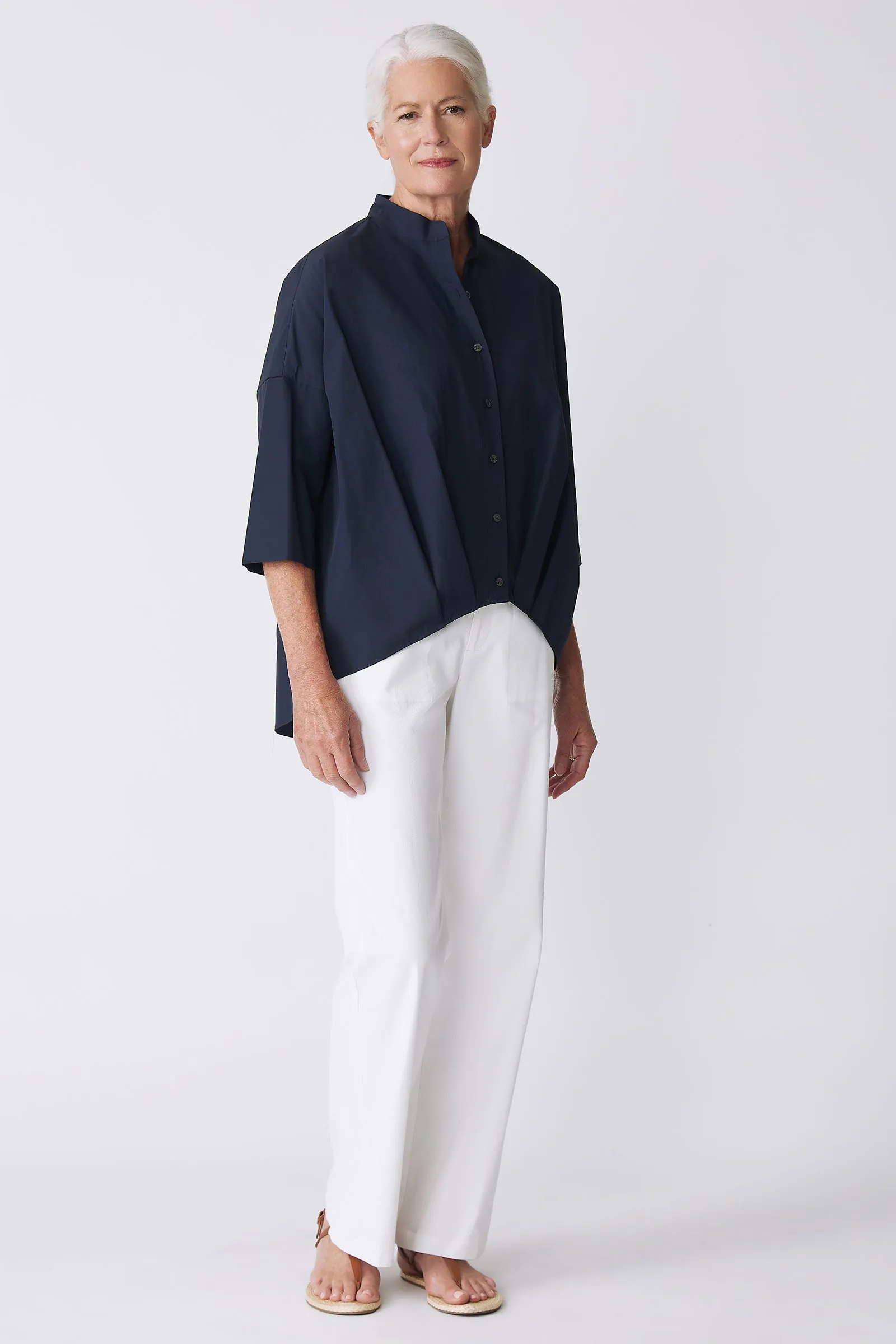Pleat Hem Kimono - Navy Broadcloth