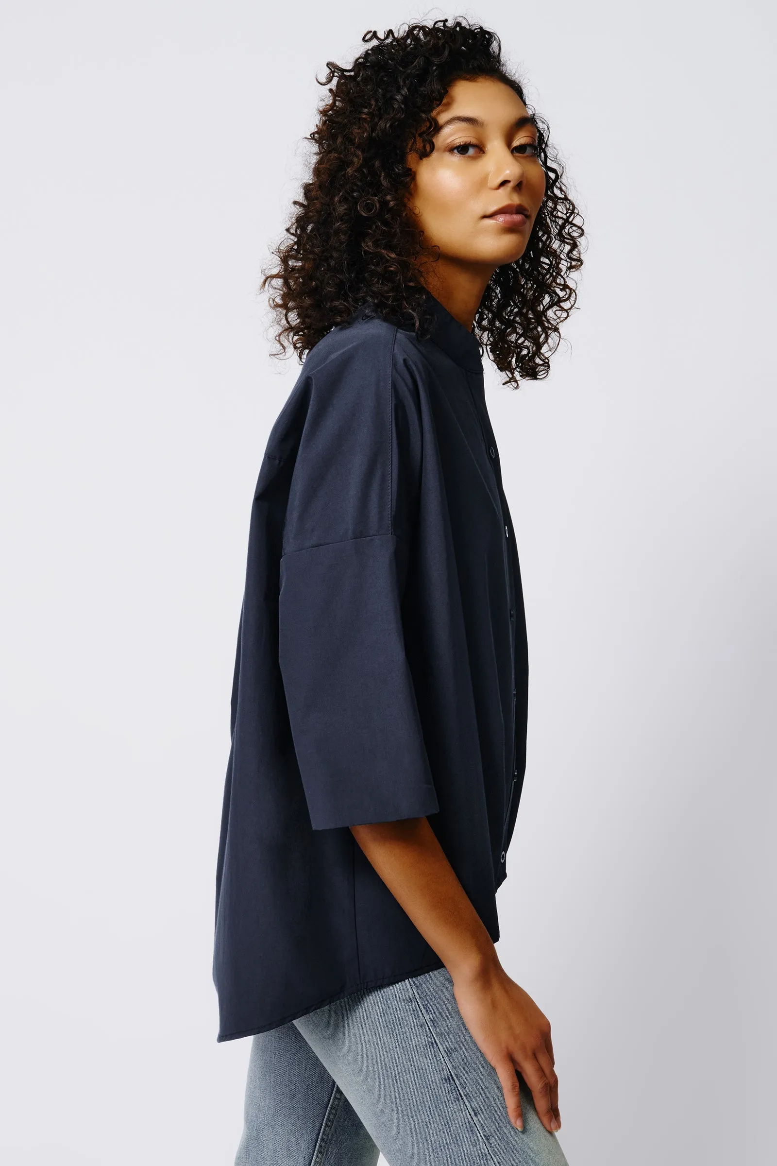 Pleat Hem Kimono - Navy Broadcloth