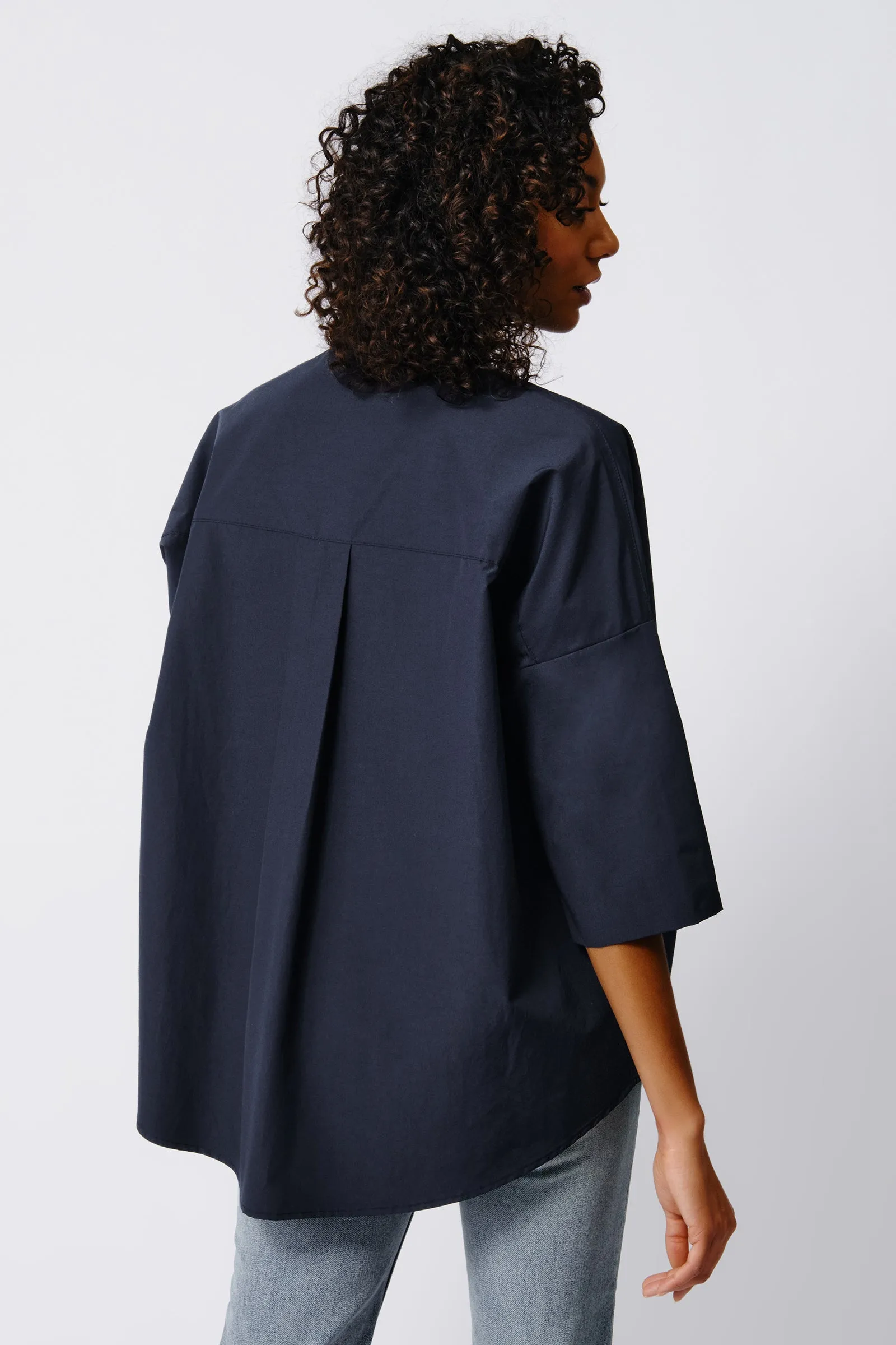Pleat Hem Kimono - Navy Broadcloth