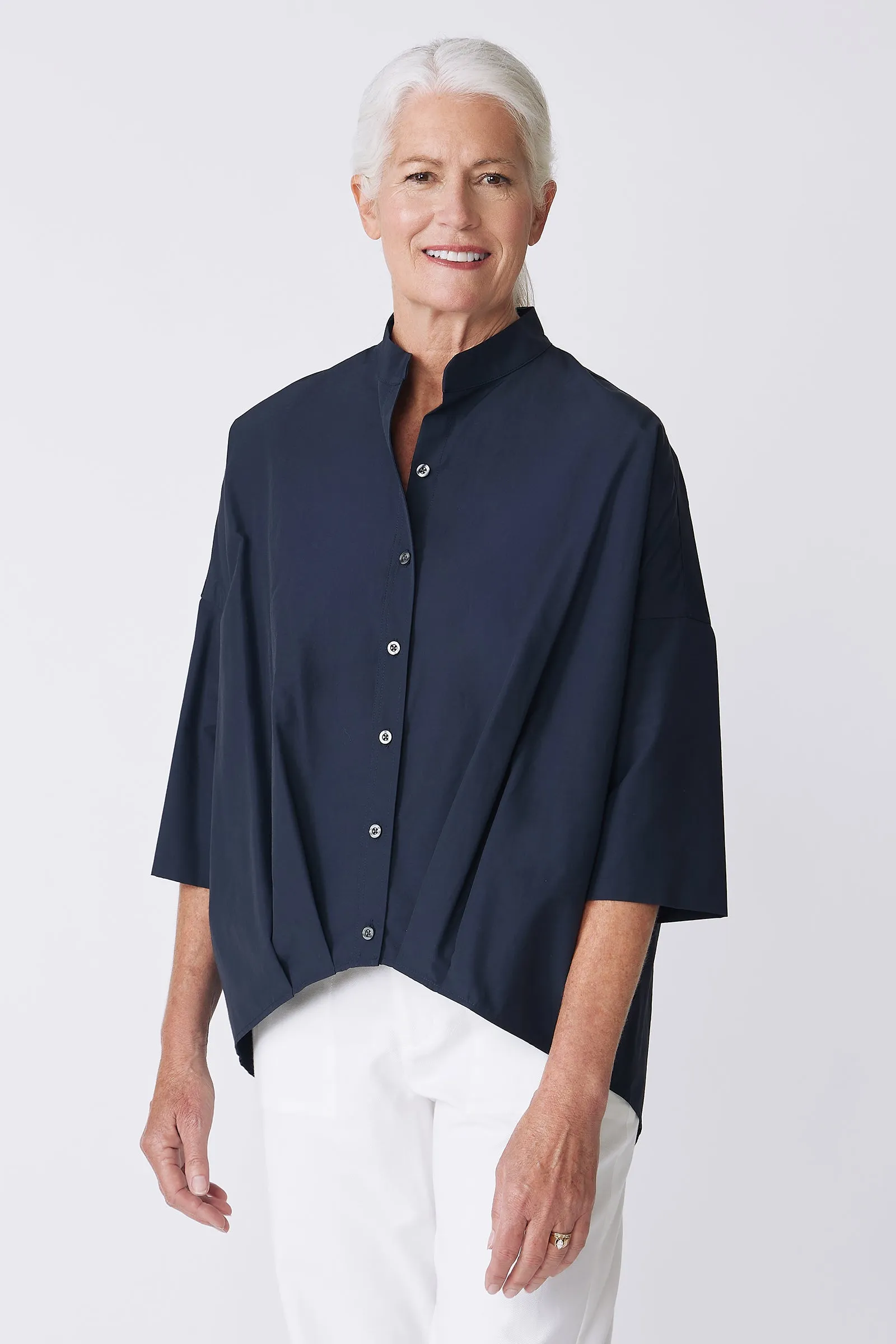 Pleat Hem Kimono - Navy Broadcloth