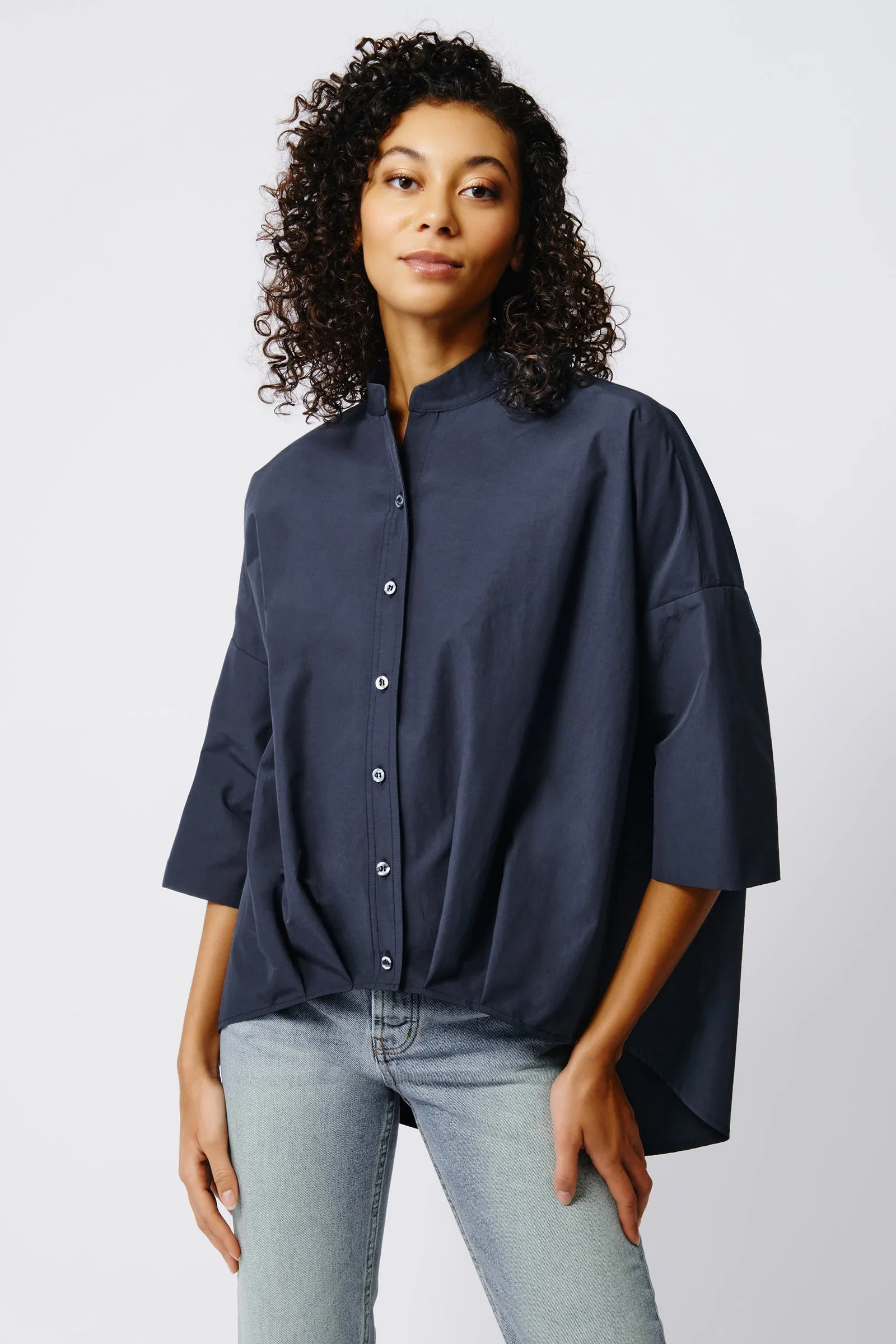 Pleat Hem Kimono - Navy Broadcloth