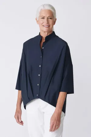 Pleat Hem Kimono - Navy Broadcloth