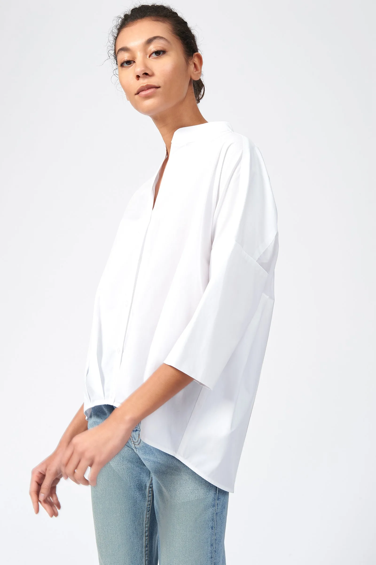 Pleat Hem Kimono - White Poplin