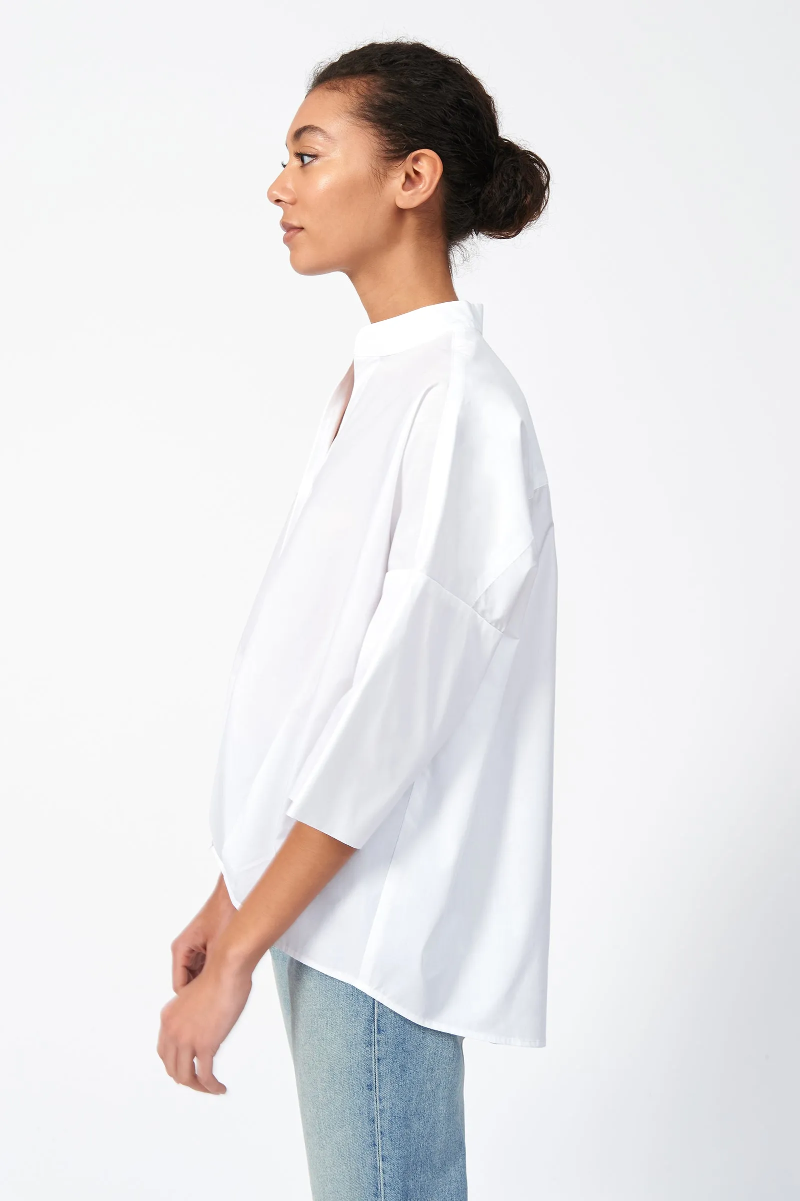 Pleat Hem Kimono - White Poplin