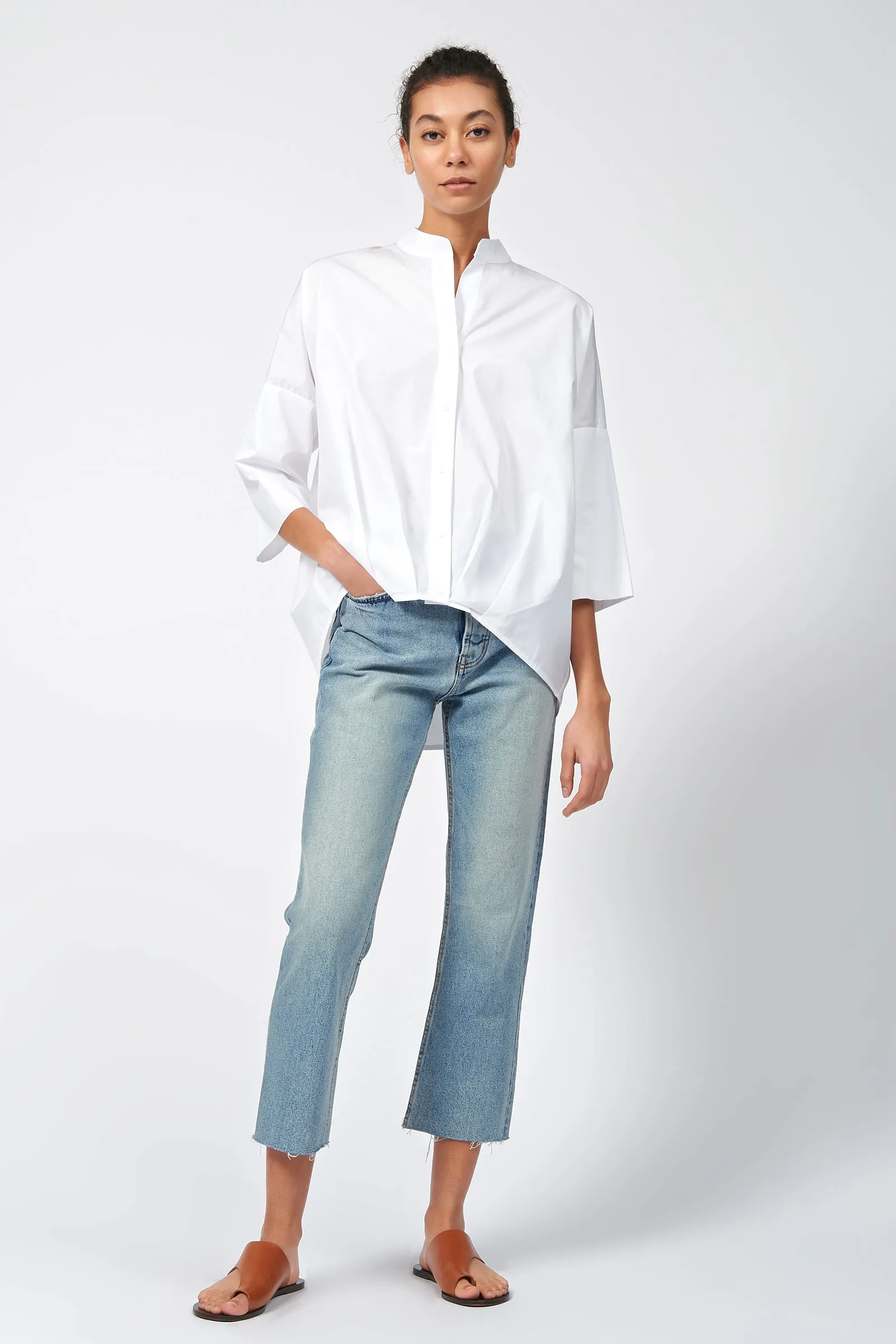 Pleat Hem Kimono - White Poplin