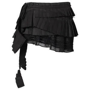 PLEATED MICRO MINI SKIRT BELT / BLACK