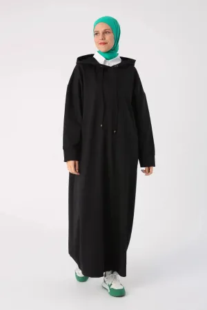 Plus Size Modest Hooded Knitted Dress | Black