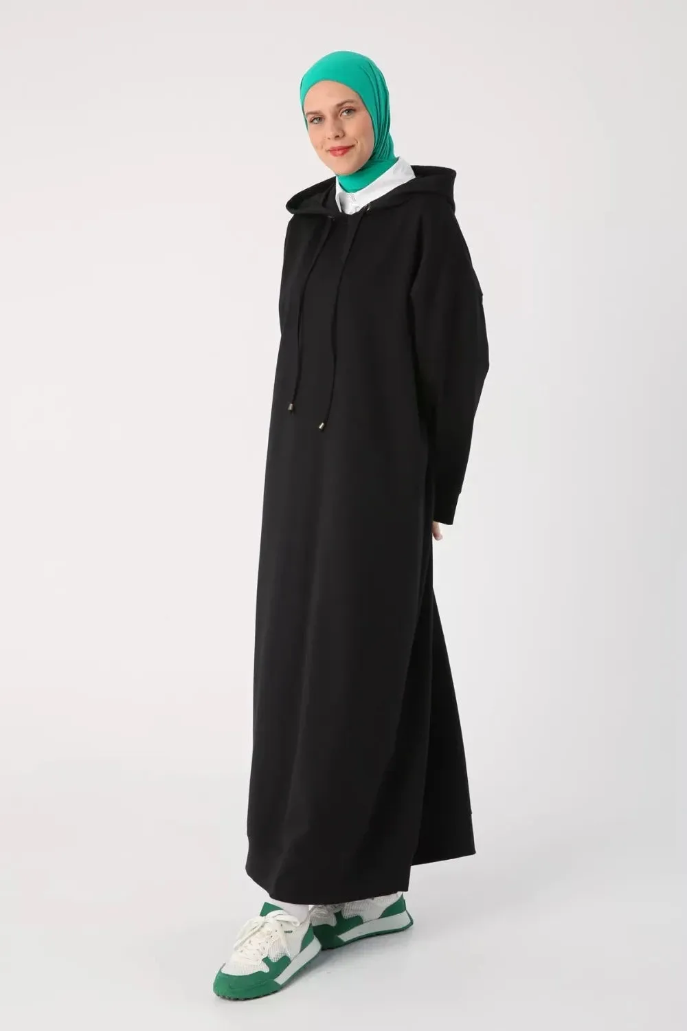 Plus Size Modest Hooded Knitted Dress | Black
