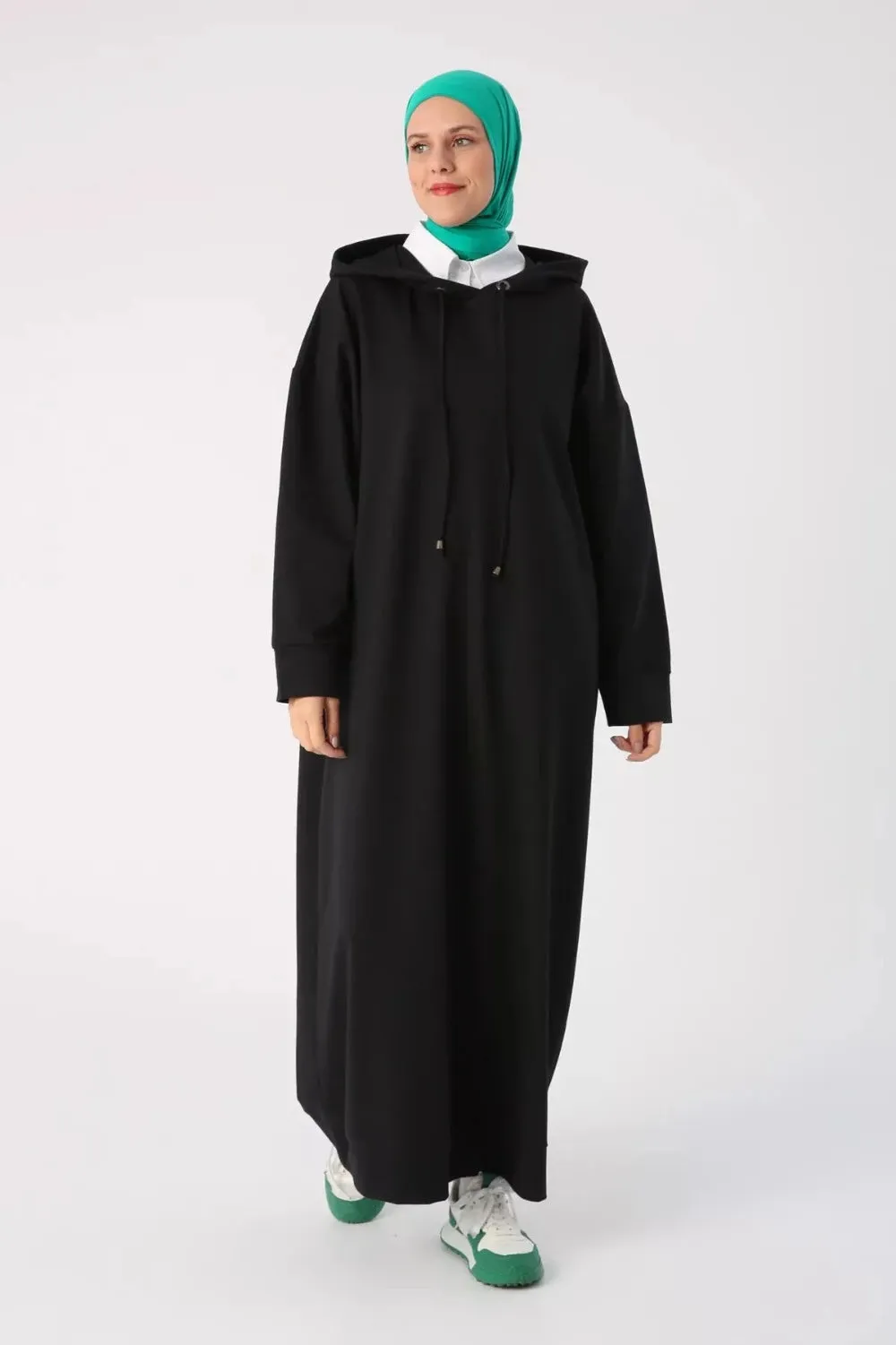 Plus Size Modest Hooded Knitted Dress | Black