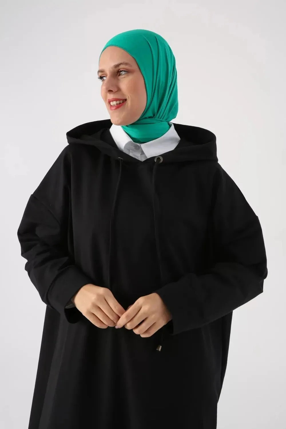 Plus Size Modest Hooded Knitted Dress | Black