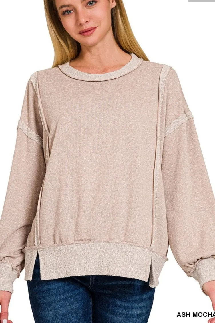 Plus washed bottom band exposed-seam sweatshirt