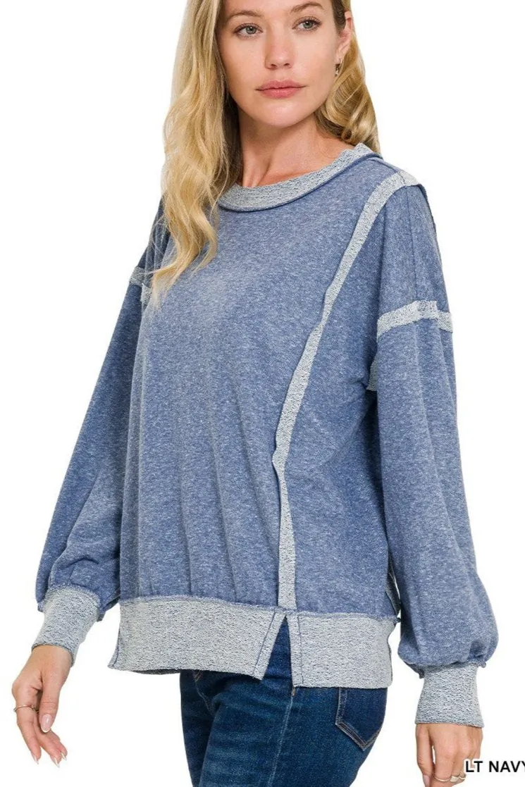 Plus washed bottom band exposed-seam sweatshirt