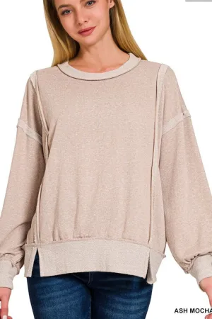 Plus washed bottom band exposed-seam sweatshirt