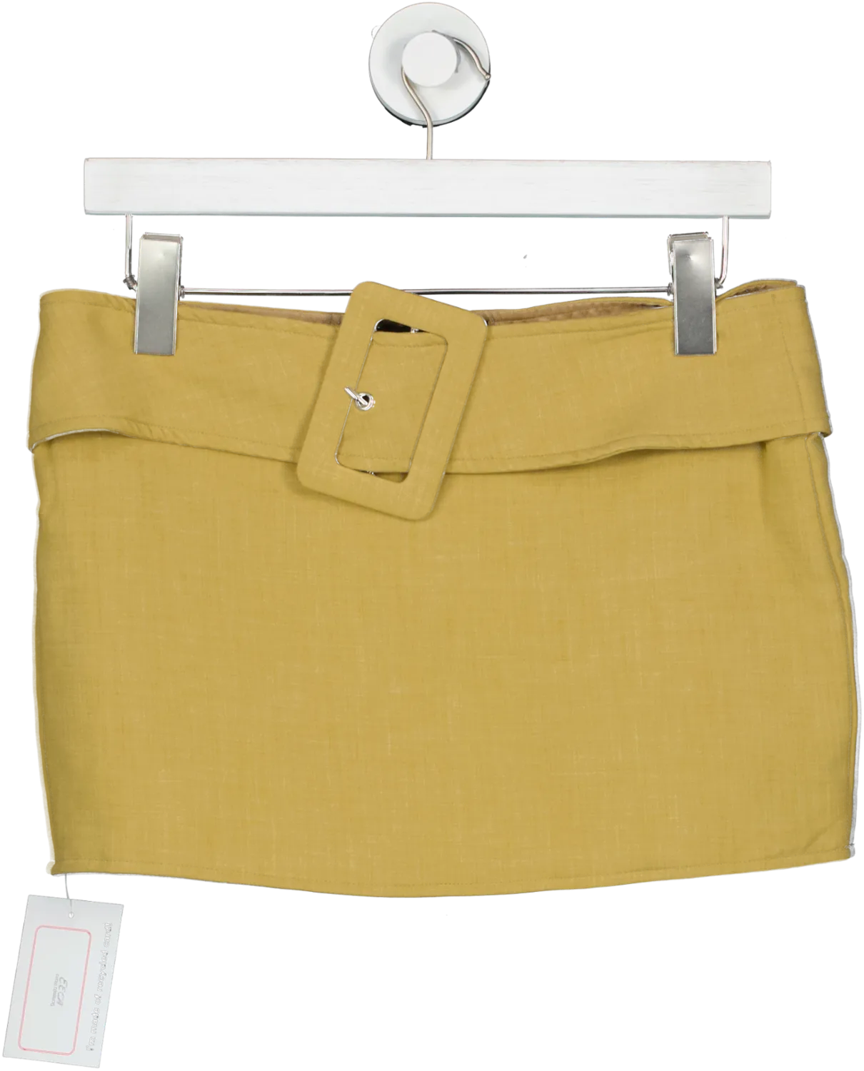 PrettyLittleThing Beige Plt Label Mustard Belt Detail Low Rise Micro Mini Skirt UK 6