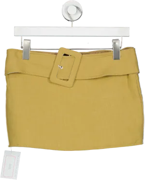 PrettyLittleThing Beige Plt Label Mustard Belt Detail Low Rise Micro Mini Skirt UK 6