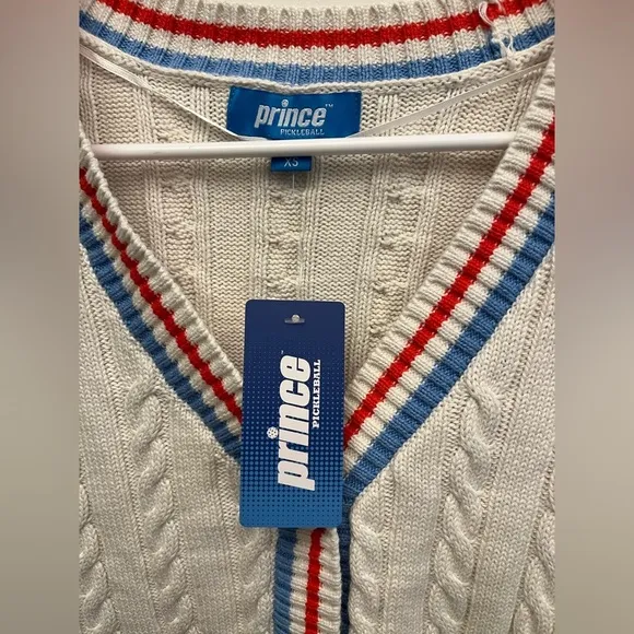 Prince Pickleball Women's Cable Knit Cream Colored V-neck Button Front Cardigan