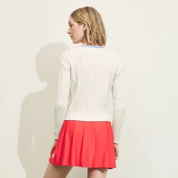 Prince Pickleball Women's Cable Knit Cream Colored V-neck Button Front Cardigan