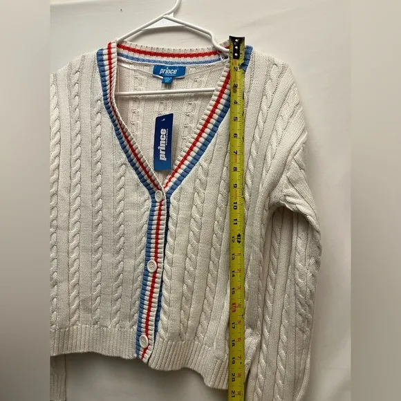 Prince Pickleball Women's Cable Knit Cream Colored V-neck Button Front Cardigan