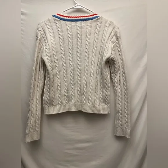 Prince Pickleball Women's Cable Knit Cream Colored V-neck Button Front Cardigan