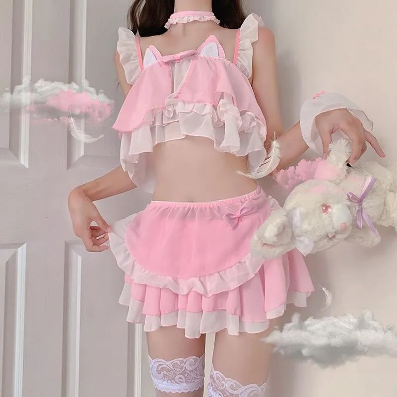 "BLACK/PINK CAT MAIDEN" LINGERIE SUIT K092403
