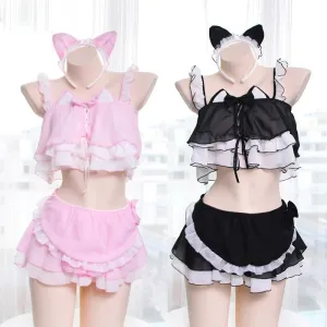 "BLACK/PINK CAT MAIDEN" LINGERIE SUIT K092403
