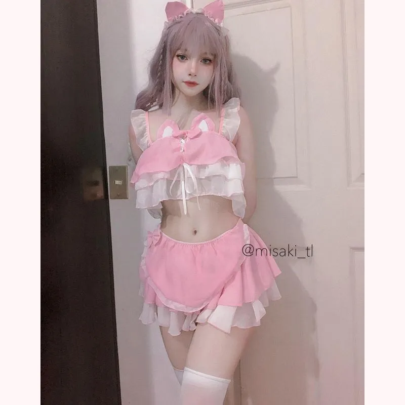 "BLACK/PINK CAT MAIDEN" LINGERIE SUIT K092403