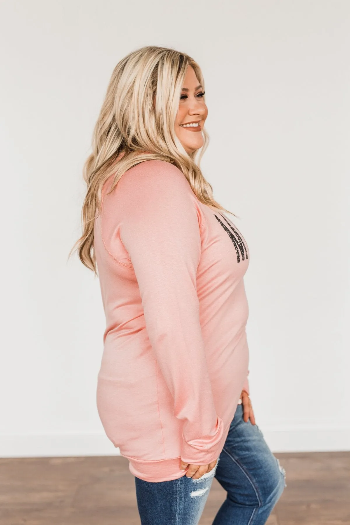 "Midwest" Long Sleeve Graphic Top- Light Pink