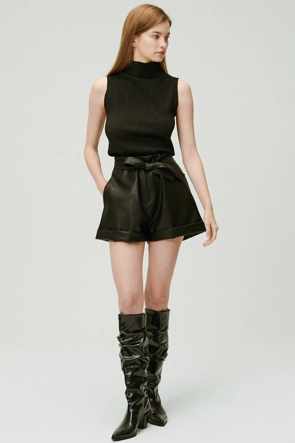 Rachel Paperbag Pleather Shorts