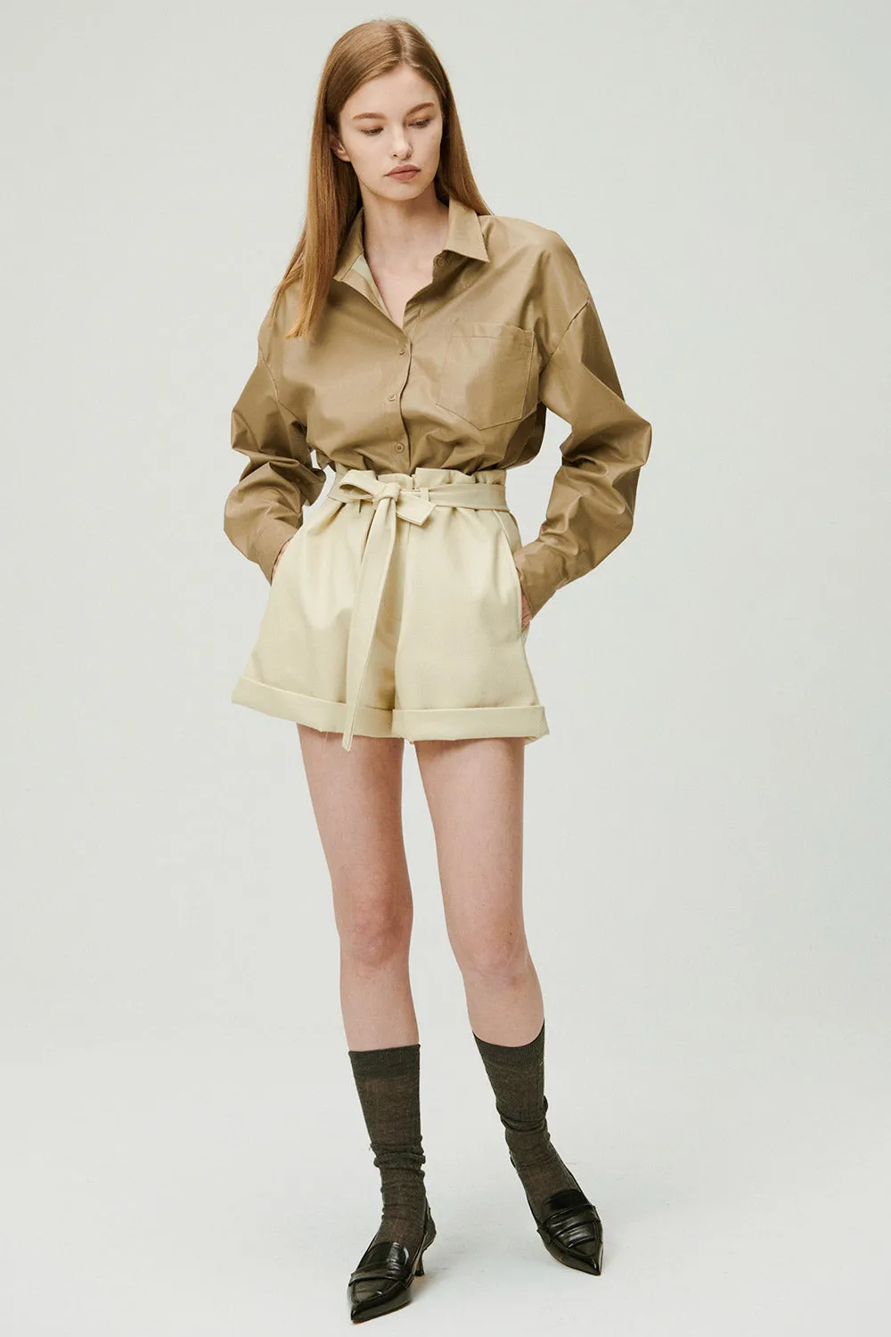 Rachel Paperbag Pleather Shorts