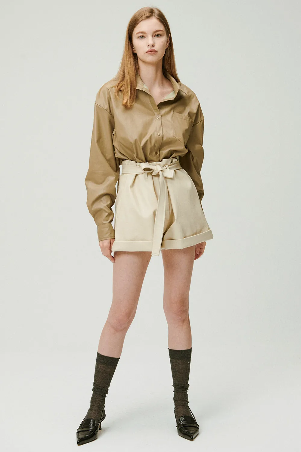 Rachel Paperbag Pleather Shorts