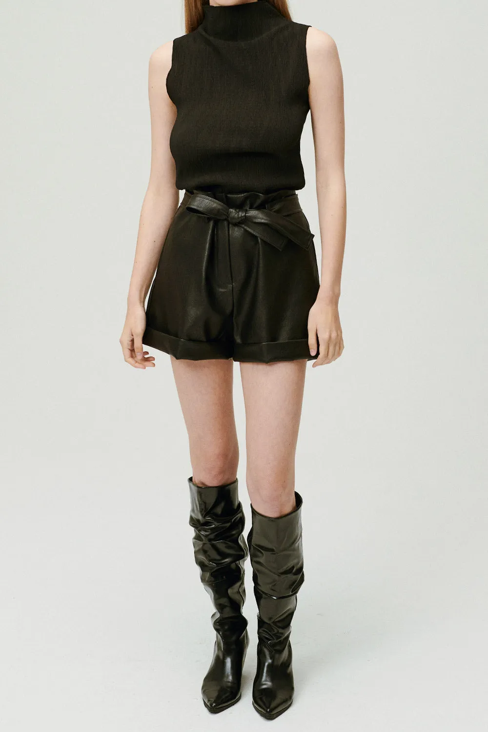 Rachel Paperbag Pleather Shorts