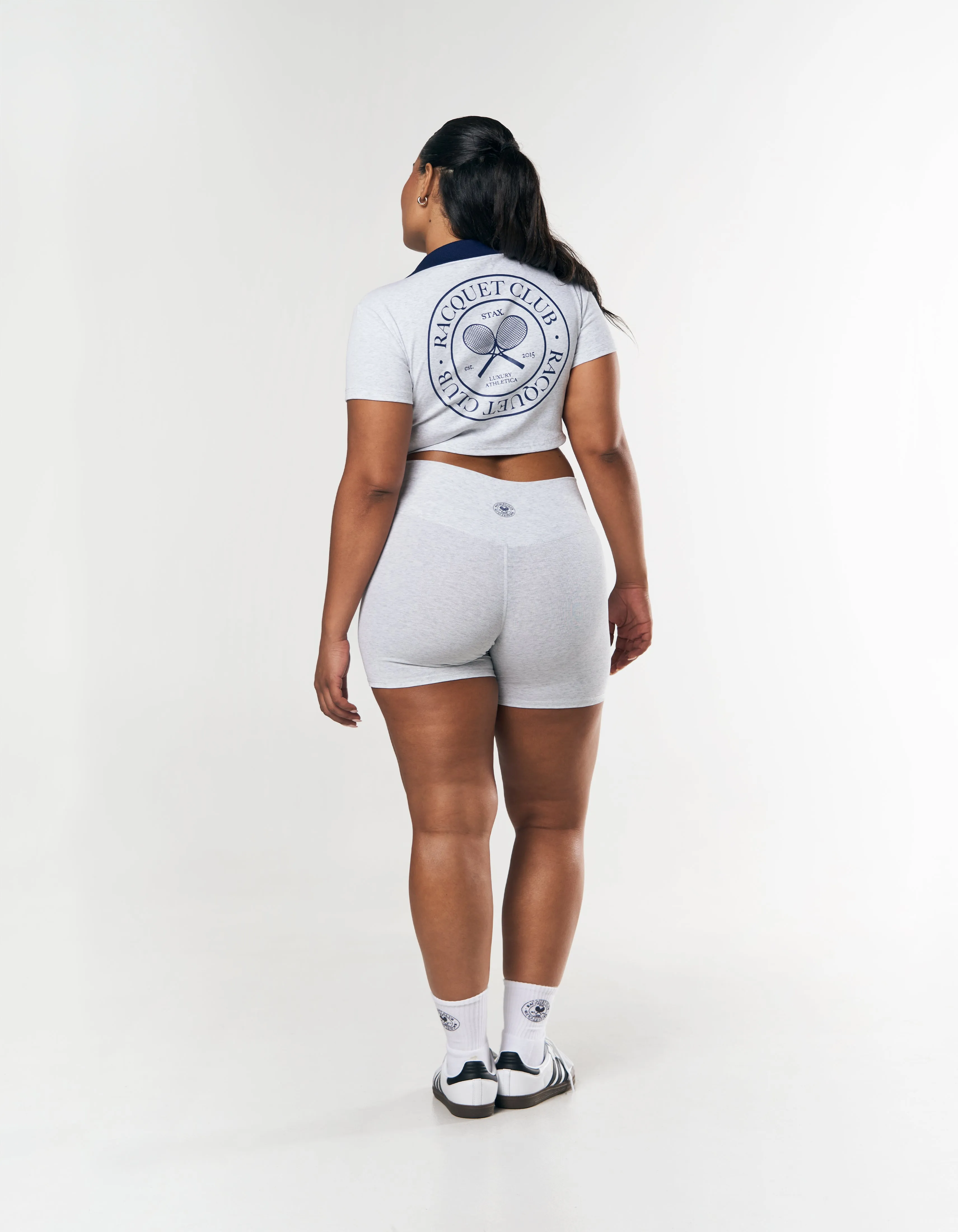 Racquet Club Cropped Polo - Grey Marle