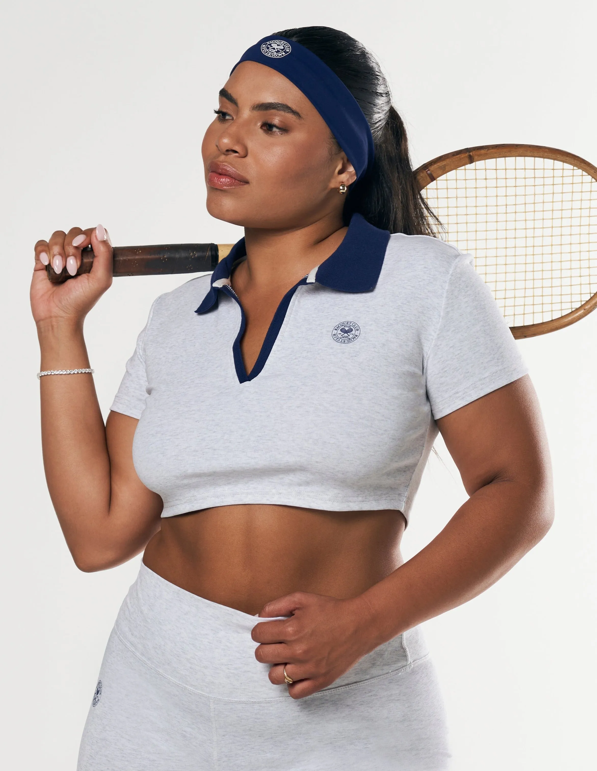Racquet Club Cropped Polo - Grey Marle