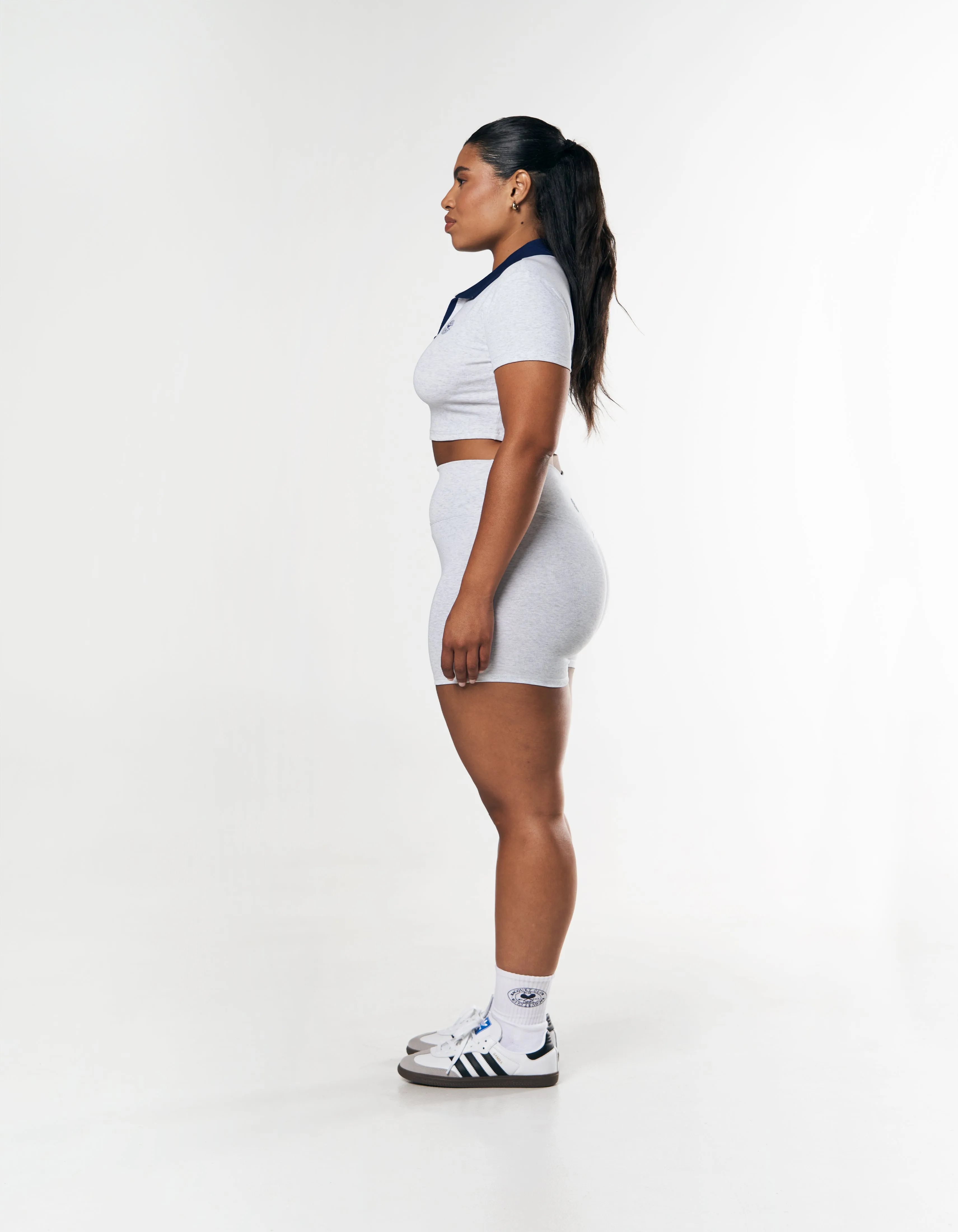 Racquet Club Cropped Polo - Grey Marle