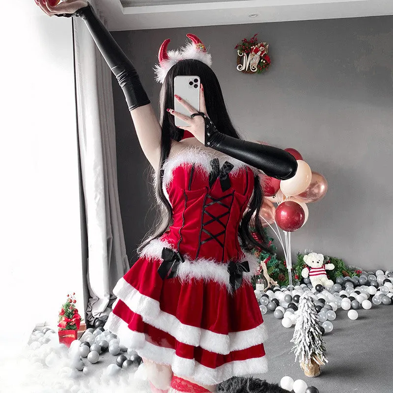 RED CATWOMAN DEVIL CHRISTMAS MAID OUTFIT UB3272